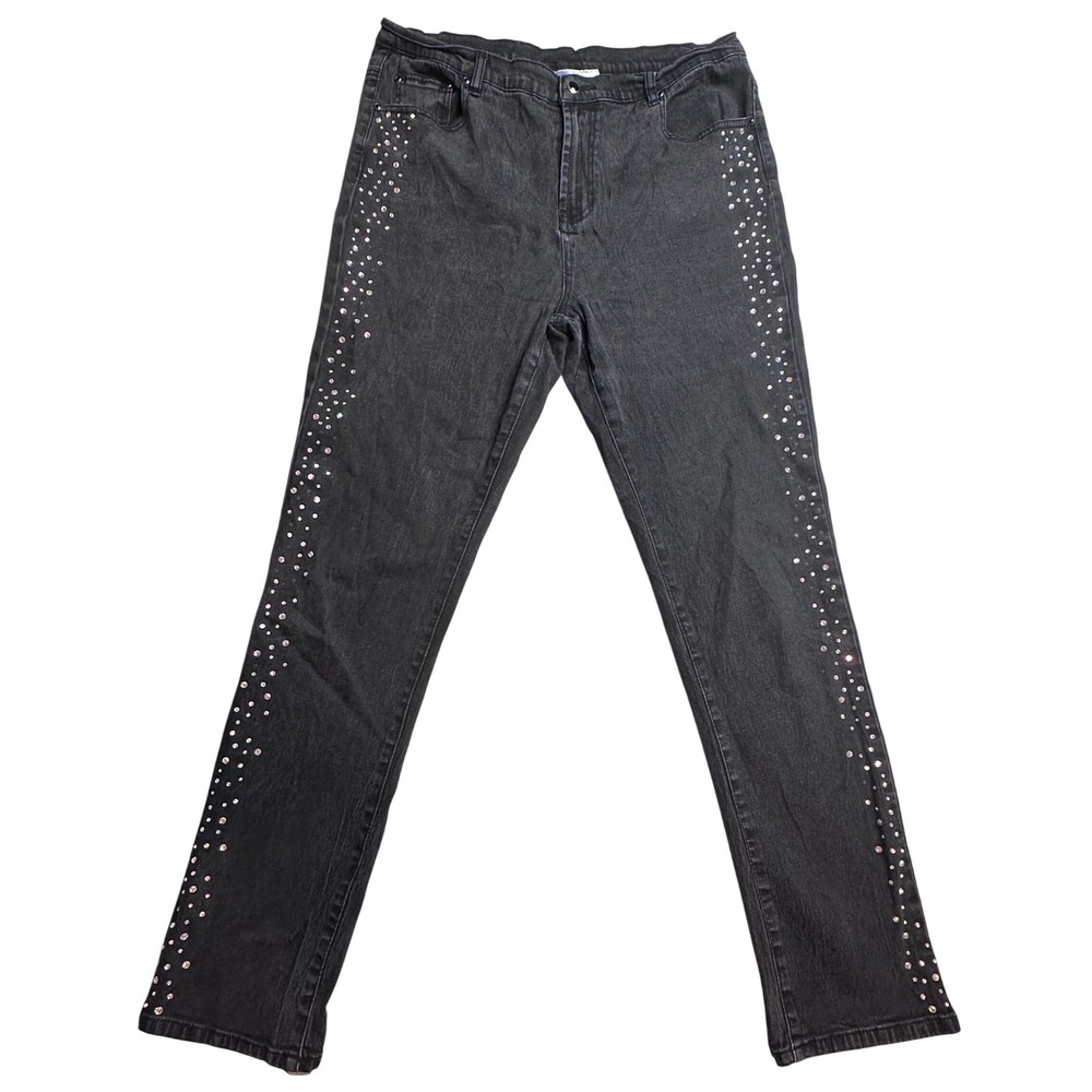 DG2 Diane Gilman Jeans Womens 12T Black‎ Rhinestone Studded Side Stripe Stretch